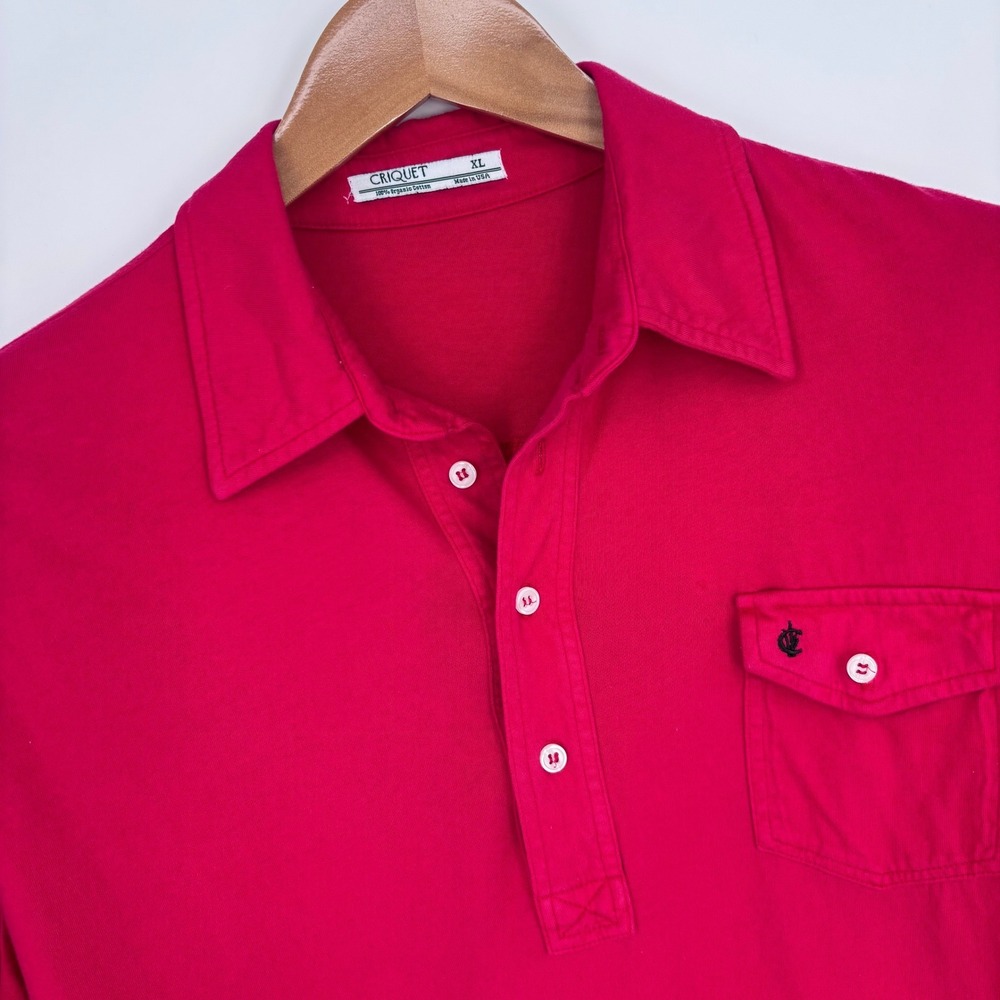 Criquet Players Polo Shirt Mens XL Red Short Sleeve Organic Cotton USA *FLAW